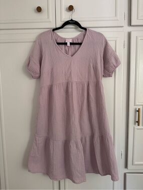 Isabel Maternity by Ingrid & Isabel Mauve Tiered V-Neck Cotton Gauze Midi Dress
